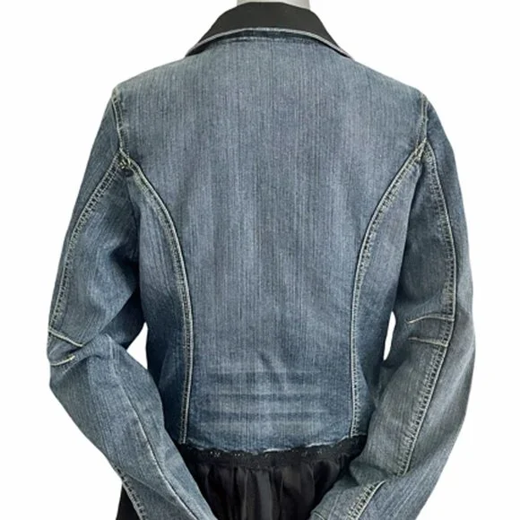 ☆ OOAK Refashioned Reworked Black Denim Steampunk Renaissance Jean Jacket Coat - Picture 2 of 11